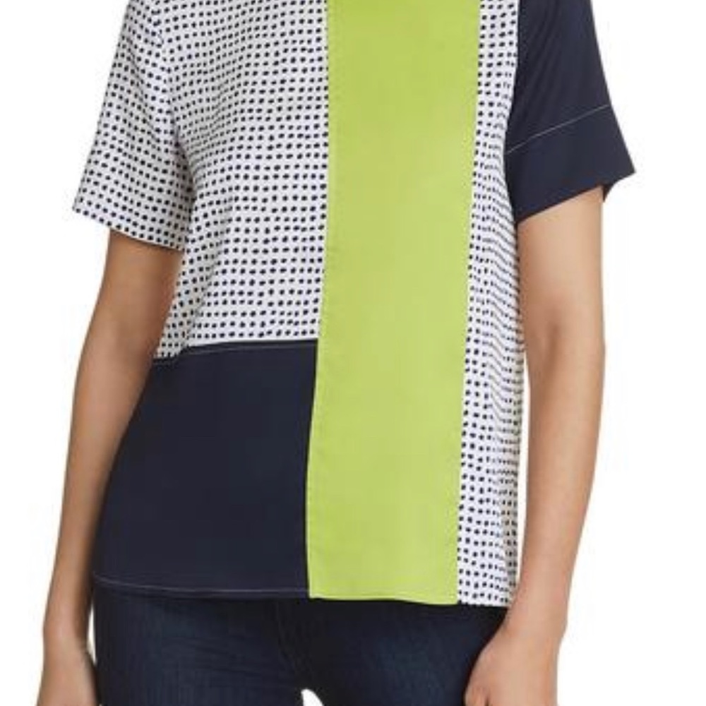 Donna Karan polka dot color block blouse
